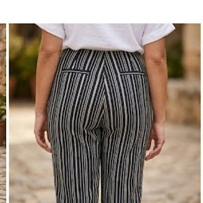 Westbound Women's Black and White Striped Capri Pedal Pusher Pants 16 Travel