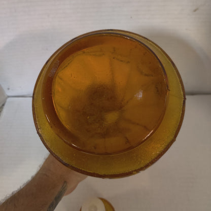Vintage Empoli "Diamond Point Optic" Amber Glass Genie Decanter with Stopper