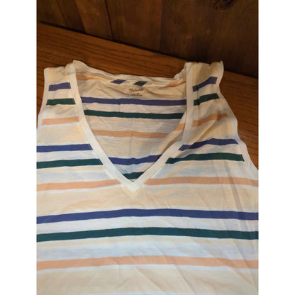 .Madewell Striped V-Neck Cotton Tank Top Size XL NEW summer casual Travel