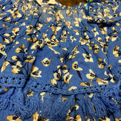 All In Favor Blue Floral size Large NEW Flutter Sleeve Off Shoulder Boho Top