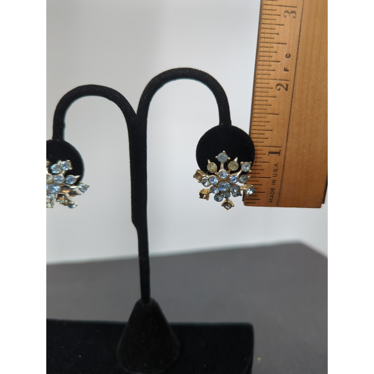 Whimsigoth Ice Blue Rhinestone Snowflake ScrewBack Earrings Coquette Aesthetic