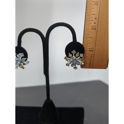 Whimsigoth Ice Blue Rhinestone Snowflake ScrewBack Earrings Coquette Aesthetic
