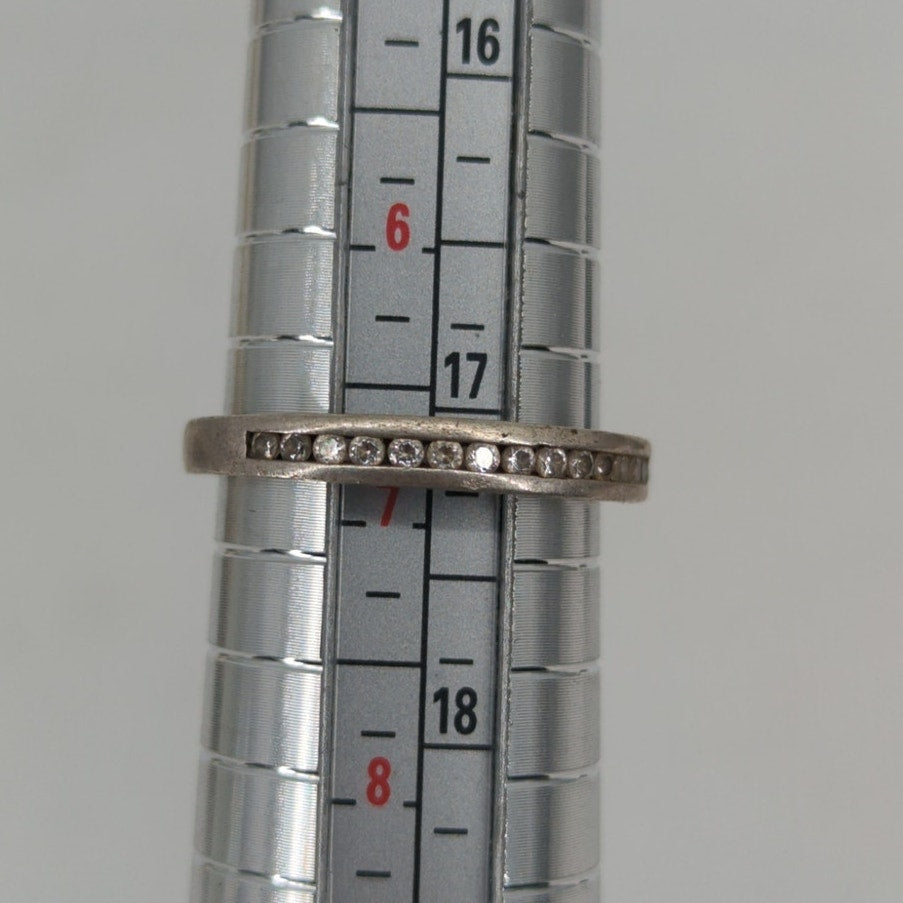 Vintage Minimalist 925 Silver Diamond Accent Stackable Band Ring