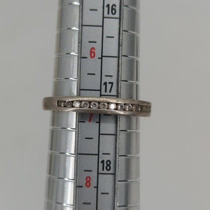 Vintage Minimalist 925 Silver Diamond Accent Stackable Band Ring