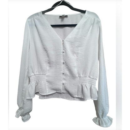 Topshop White blouse Peasant Crop Top Size 8 NWT Ruffle Neckline Puff Sleeve NEW