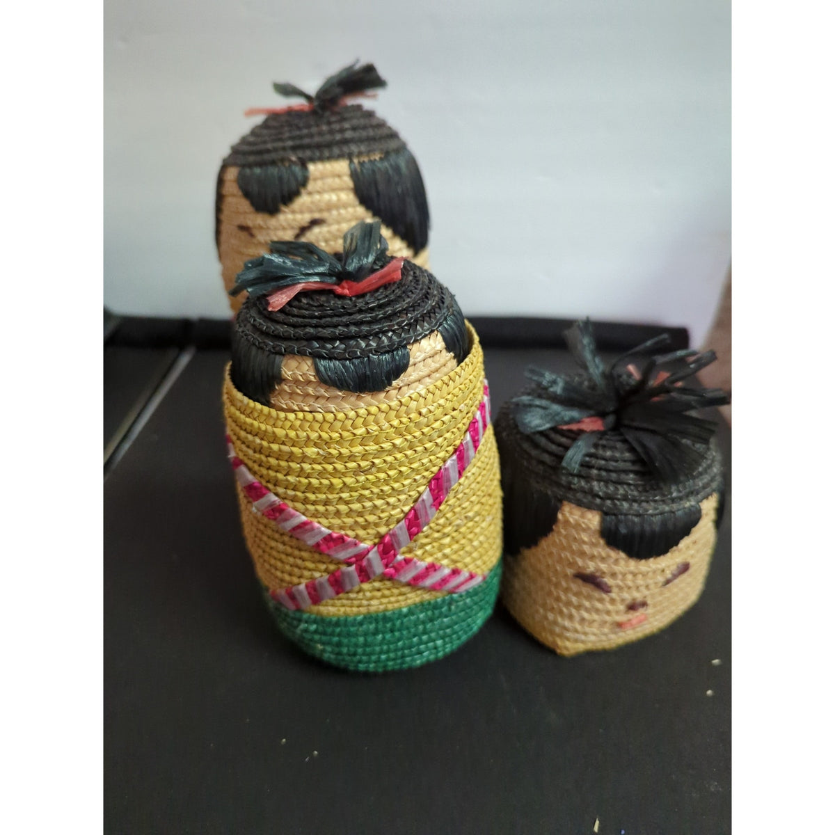 Kokeshi Doll Style Nesting Baskets Vintage Japanese Style Doll Baskets |Set of 3