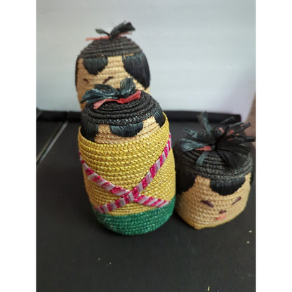 Kokeshi Doll Style Nesting Baskets Vintage Japanese Style Doll Baskets |Set of 3