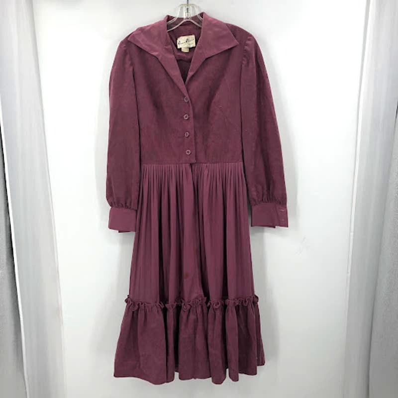 HERMAN MARCUS vintage wine/purple dress belt long sleeve M/L Fit Flare