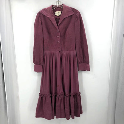 HERMAN MARCUS vintage wine/purple dress belt long sleeve M/L Fit Flare