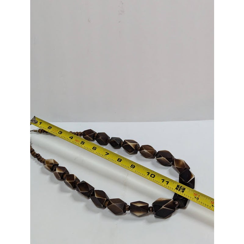 Vintage Chunky Beaded cascading statement necklace brown cream STATEMENT