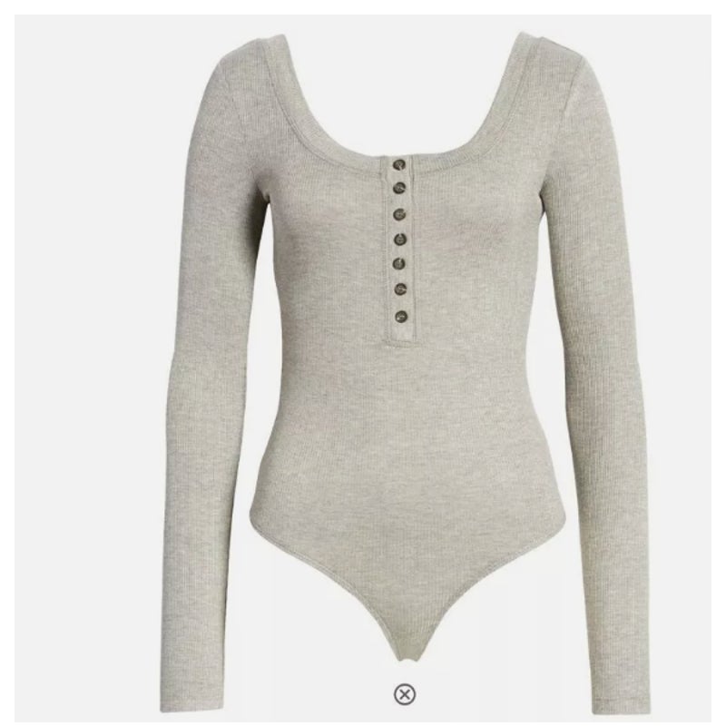 Lulus Simply The Best Henley Bodysuit, Size Small Grey Long Sleeve Full coverage
