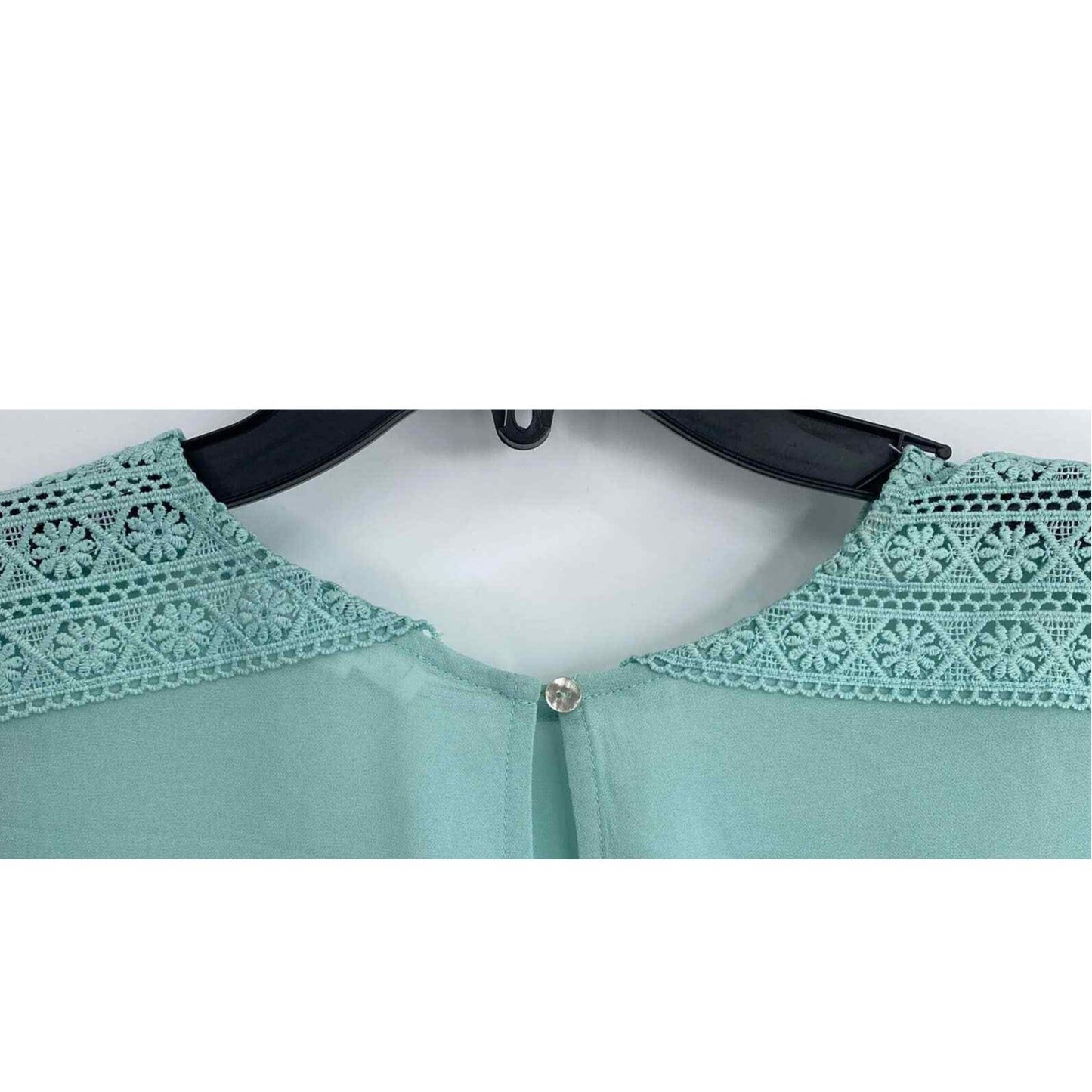 Socialite Mint EXTRA LARGE casual NEW Crochet Trim Smocked Waist & Sleeve Blouse