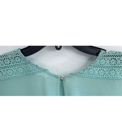 Socialite Mint EXTRA LARGE casual NEW Crochet Trim Smocked Waist & Sleeve Blouse