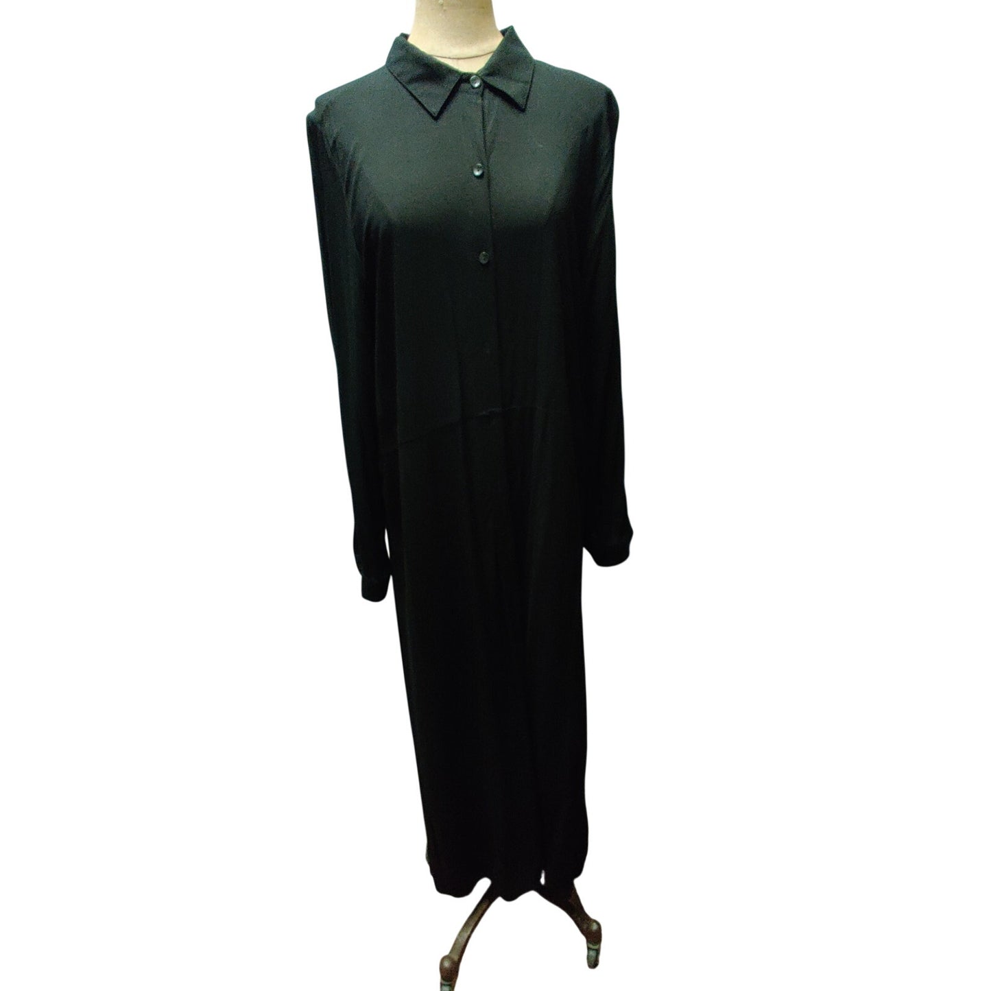 Milan Kiss Black Long-Sleeve Maxi Shirt Dress Viscose XL Collared Button Front