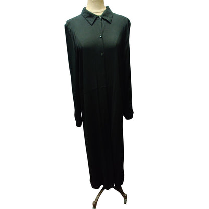 Milan Kiss Black Long-Sleeve Maxi Shirt Dress Viscose XL Collared Button Front