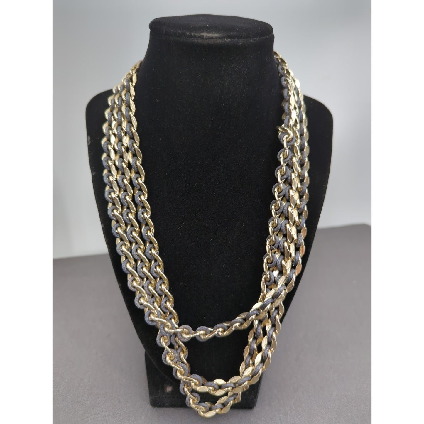 Vintage Sarah Coventry Multi-Strand Gold-Tone & Faux Leather Mixed Link Necklace