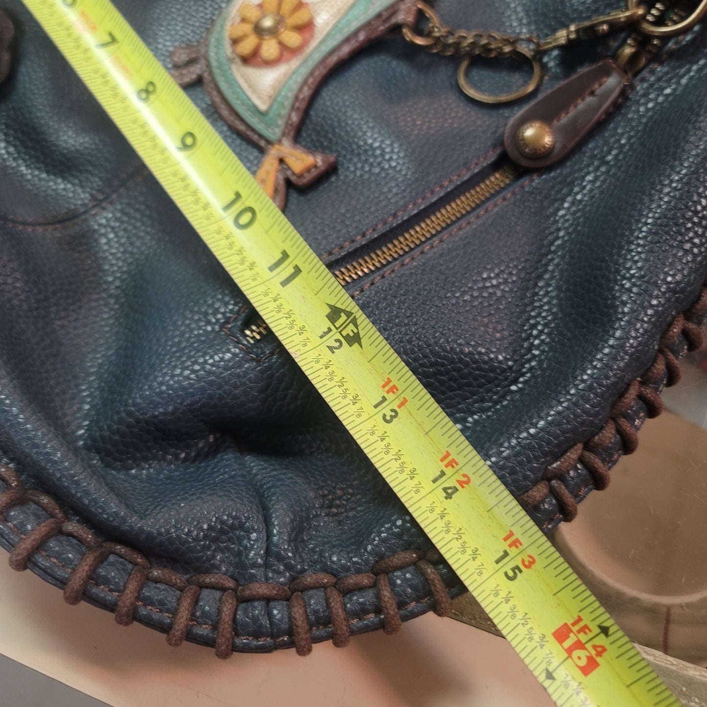 New Boho Whipstitch Chala Crossbody Bag Blue Vegan Leather Bird Charm Messenger