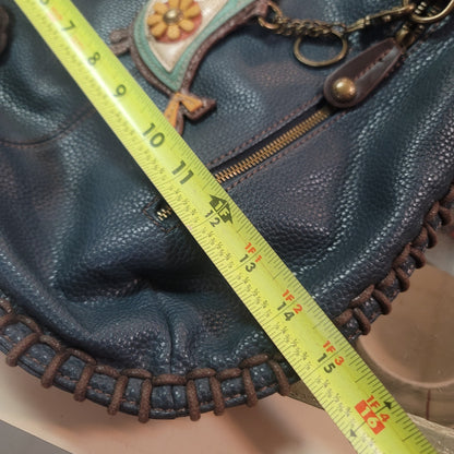 New Boho Whipstitch Chala Crossbody Bag Blue Vegan Leather Bird Charm Messenger