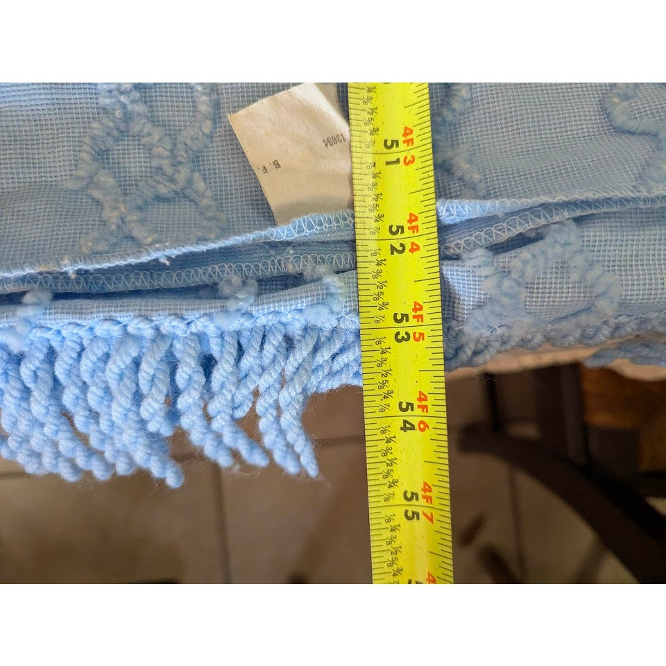 B.F. Goodrich Vintage Chenille Queen Blanket Coverlet Fringe Blue Dk Blue Synthe