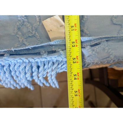 B.F. Goodrich Vintage Chenille Queen Blanket Coverlet Fringe Blue Dk Blue Synthe