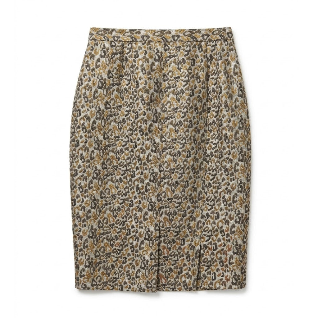 Vintage Sundays Nubiano Leopard Brocade Skirt Set Jacket Faux Fur Trim Glam 12