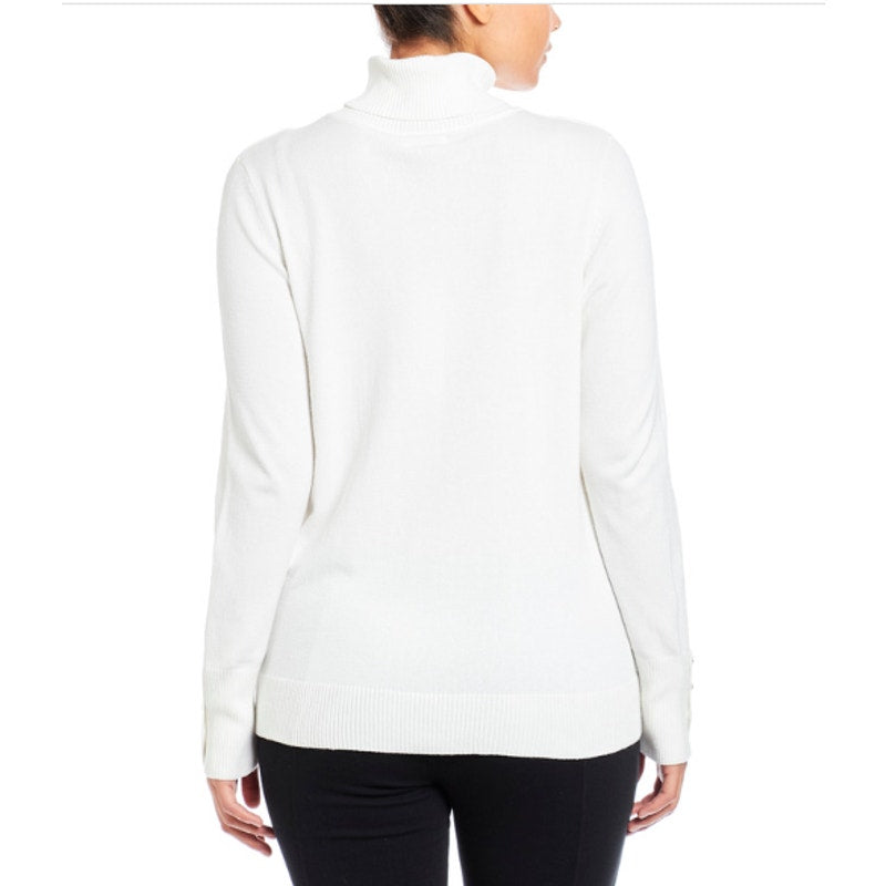 Joseph A Turtleneck Pullover Sweater EXTRA- large  IVORY NEW RIBBED button cuff