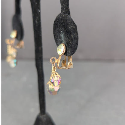 Vintage Iridescent Aurora Borealis Crystal Necklace and Clip On Earring Set