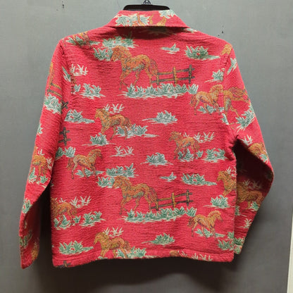Vintage Ashley Knits Red Horse Tapestry Jacket Small Western Cowgirl Whimsical