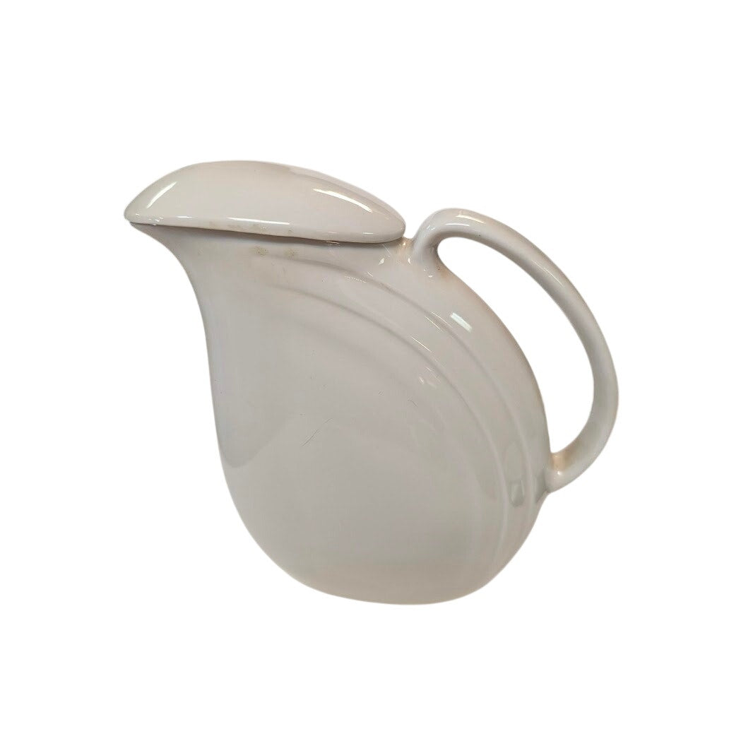Vintage Hall China Cream Art Deco Pottery Water Pitcher with Lip Lid Zephyr 2340