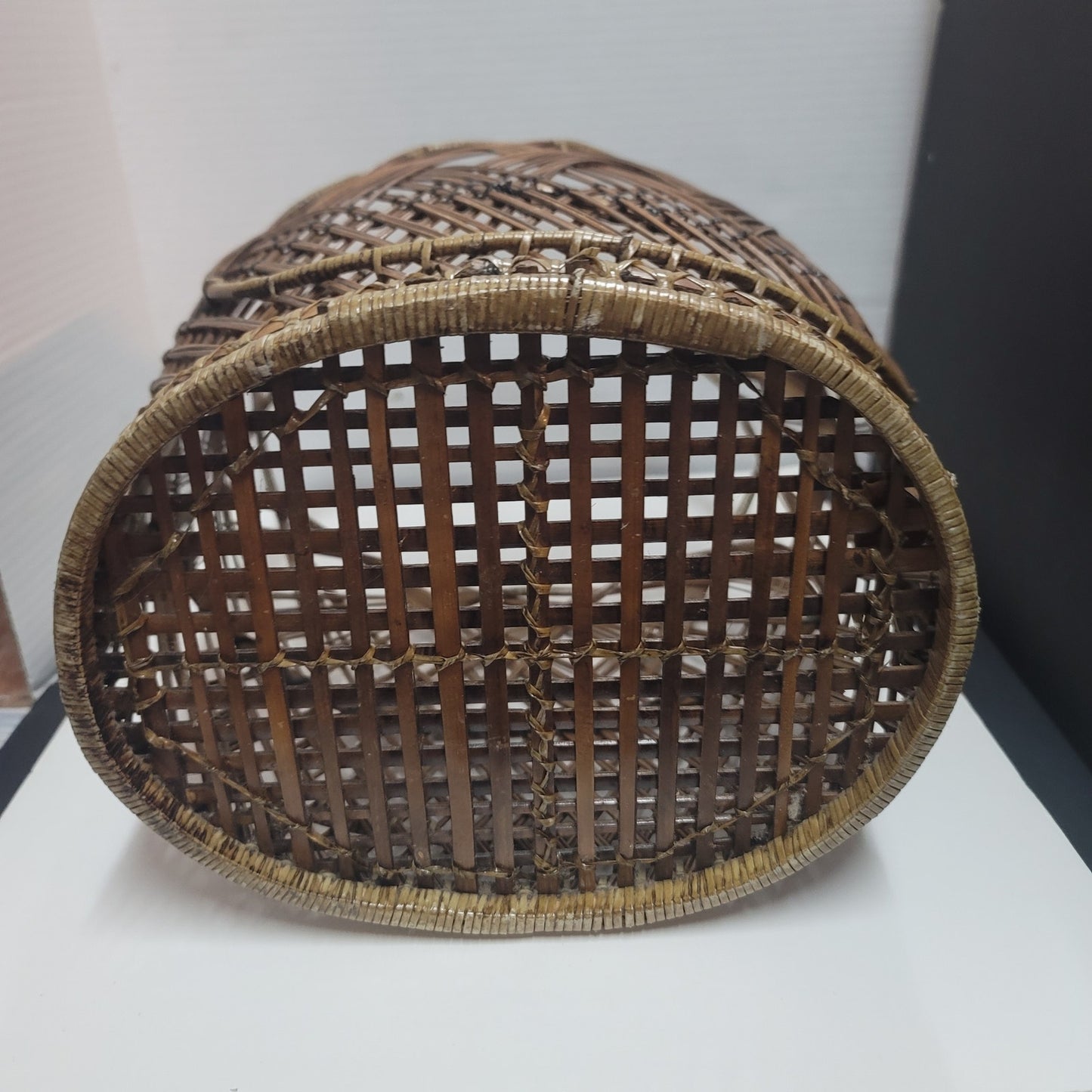 Vintage Pine Straw Basket with handle woven storage 16" tall gift