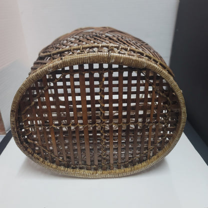 Vintage Pine Straw Basket with handle woven storage 16" tall gift