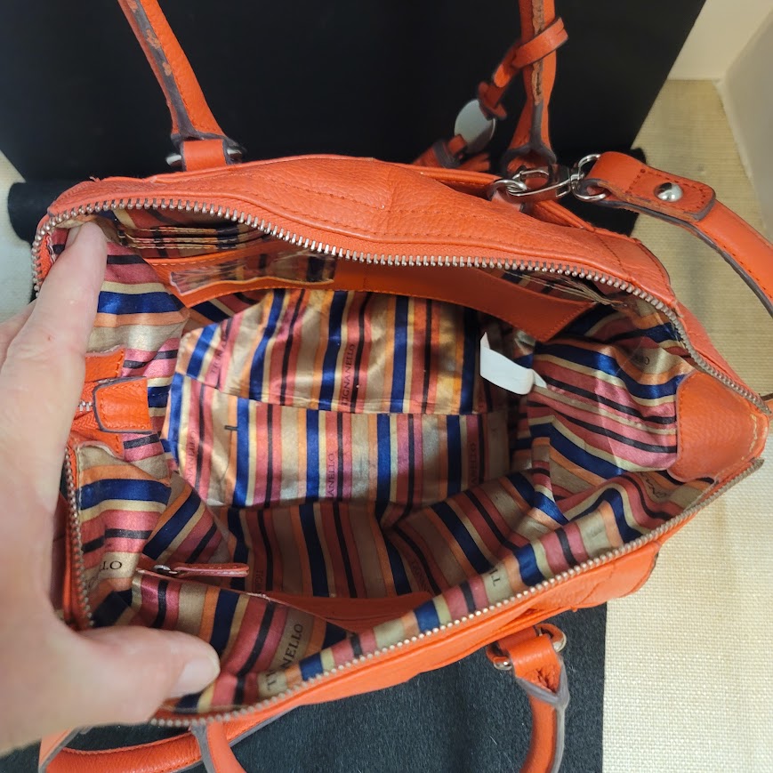 Tignanello Vibrant Orange Pebbled Leather Satchel Crossbody Bag Top Handle