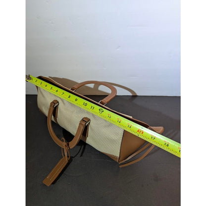Antonio Melani Ivory Mesh Brown Faux Leather Long Satchel Handbag NWOT Y2K