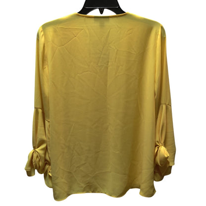 Alfani Yellow V-Neck Tie Sleeve Blouse Chic Casual career Wear Top Size Small