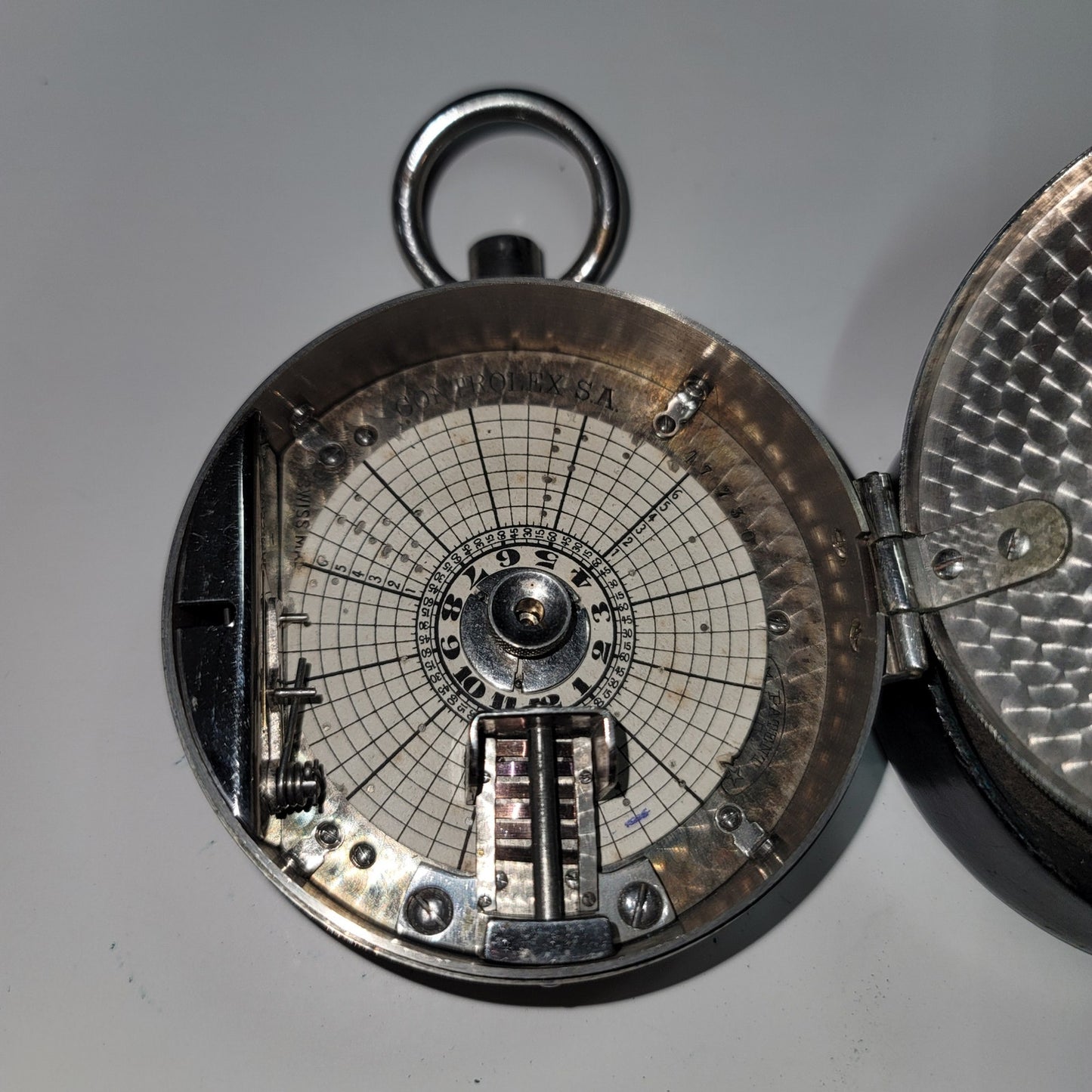 Controlex SA Swiss Night watch Time code clock 1920 Metal partial leather case