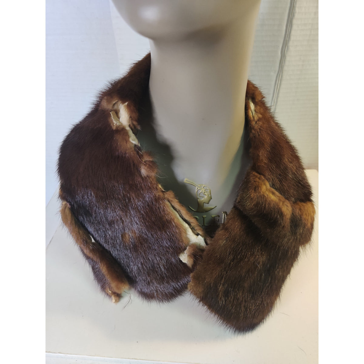 Vintage Brown Real Fur Collar Wrap Stole collar damaged Costume Crafting