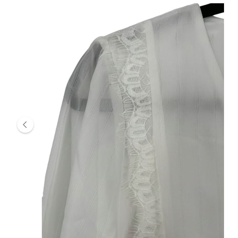 Wayf Womens size Small top ivory lace trim knotted long sleeve blouse xS DEFECT