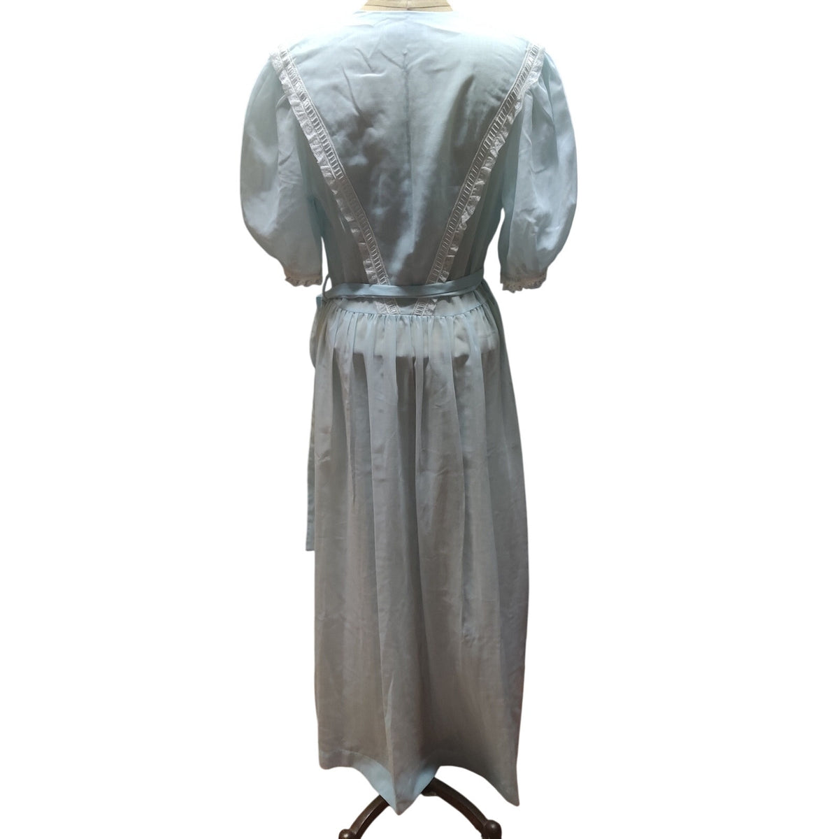 Vintage Christian Dior Blue Cotton Blend Lace Wrap Robe Small Glamour boudoir