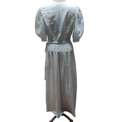 Vintage Christian Dior Blue Cotton Blend Lace Wrap Robe Small Glamour boudoir