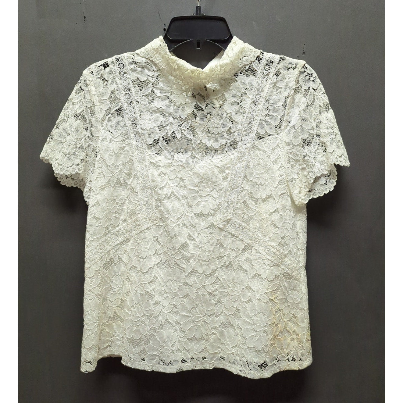 Vintage Laundry by Shelli Segal White Lace Blouse Sheer Collar Top Flawed Small