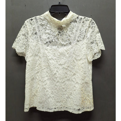 Vintage Laundry by Shelli Segal White Lace Blouse Sheer Collar Top Flawed Small
