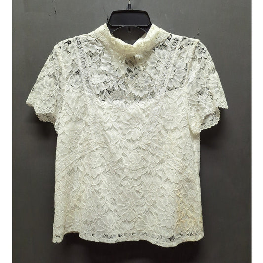Vintage Laundry by Shelli Segal White Lace Blouse Sheer Collar Top Flawed Small