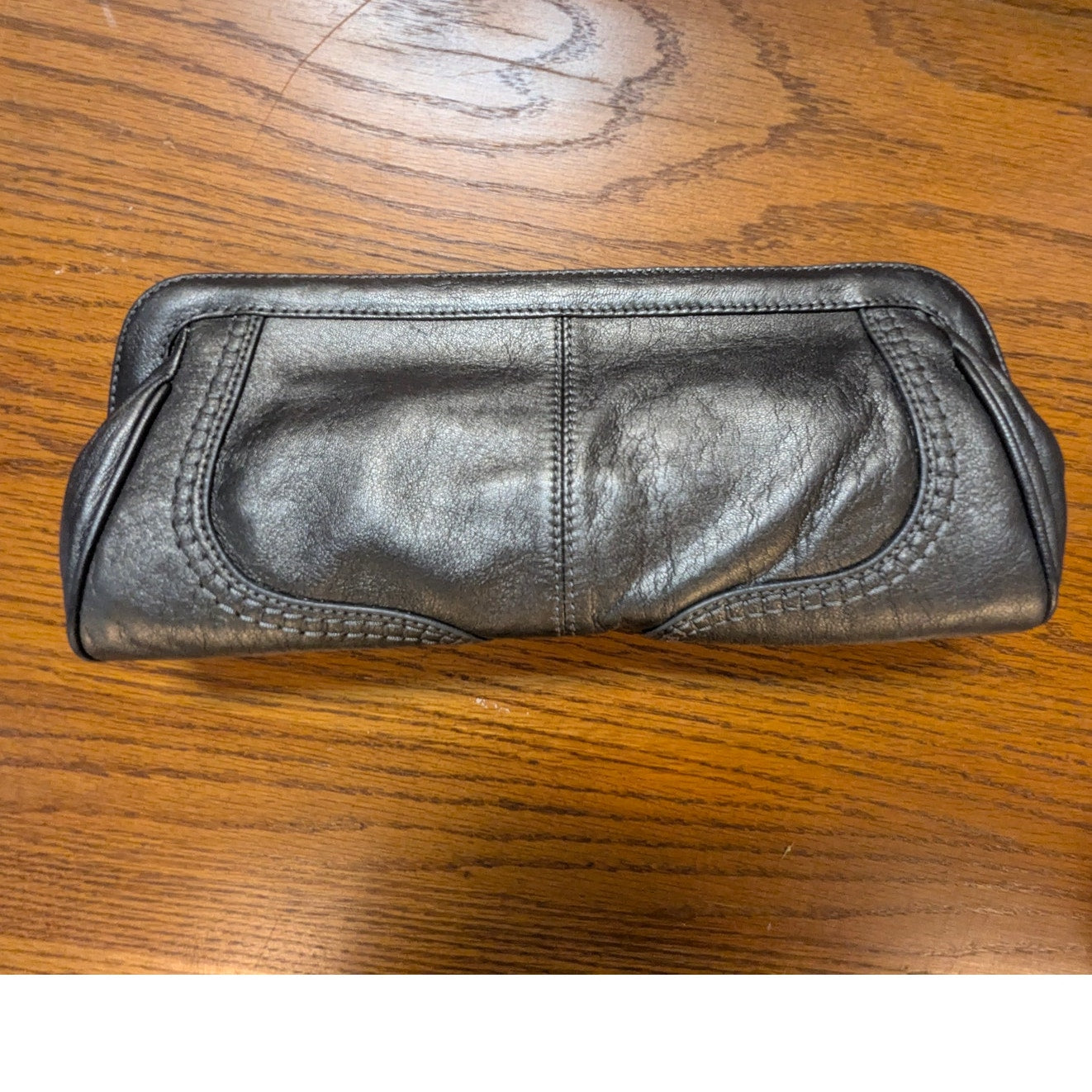 Vintage Sigrid Olsen Pewter Leather Framed Clutch Shoulder Bag