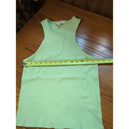 Topshop Lime Green Ribbed High Neck Tank Top Size 14 NEW casual layering