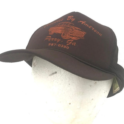Classic by Amerson Perry Ga Retro Trucker Cap Hat Mesh Panels Brown HOT ROD Cars