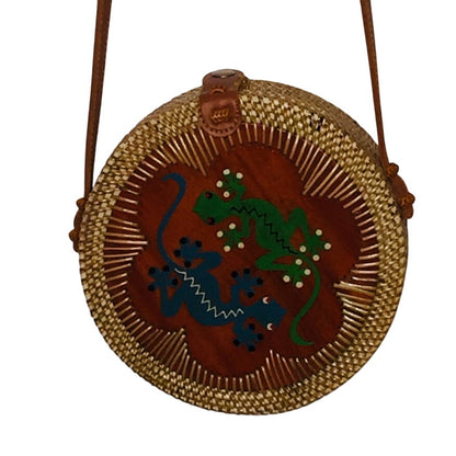 round pine straw purse shoulder bag lined Double GECCO art outside