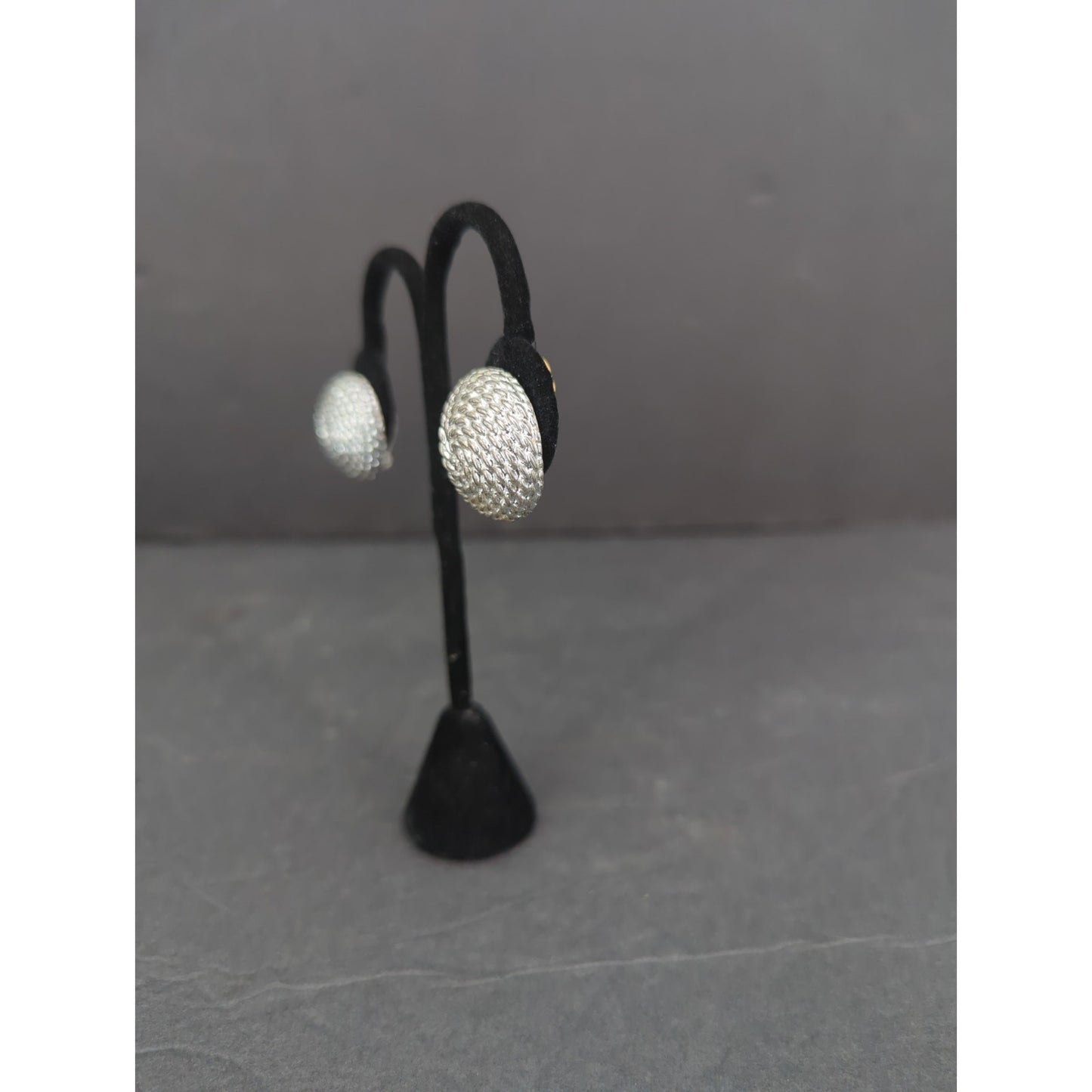 Vintage Silvertone Textured Round Knot Earrings Retro Costume Jewelry