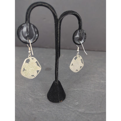 Vintage Floral Cloisonné Enamel Dangle Earrings Silver Tone Pierced Retro