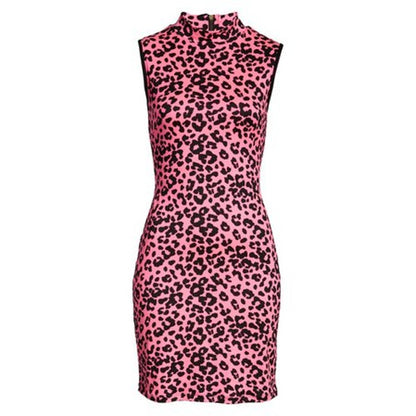 Fraiche by J Sleeveless High Collar Animal Print Mini Dress Sz Medium Pink NWT