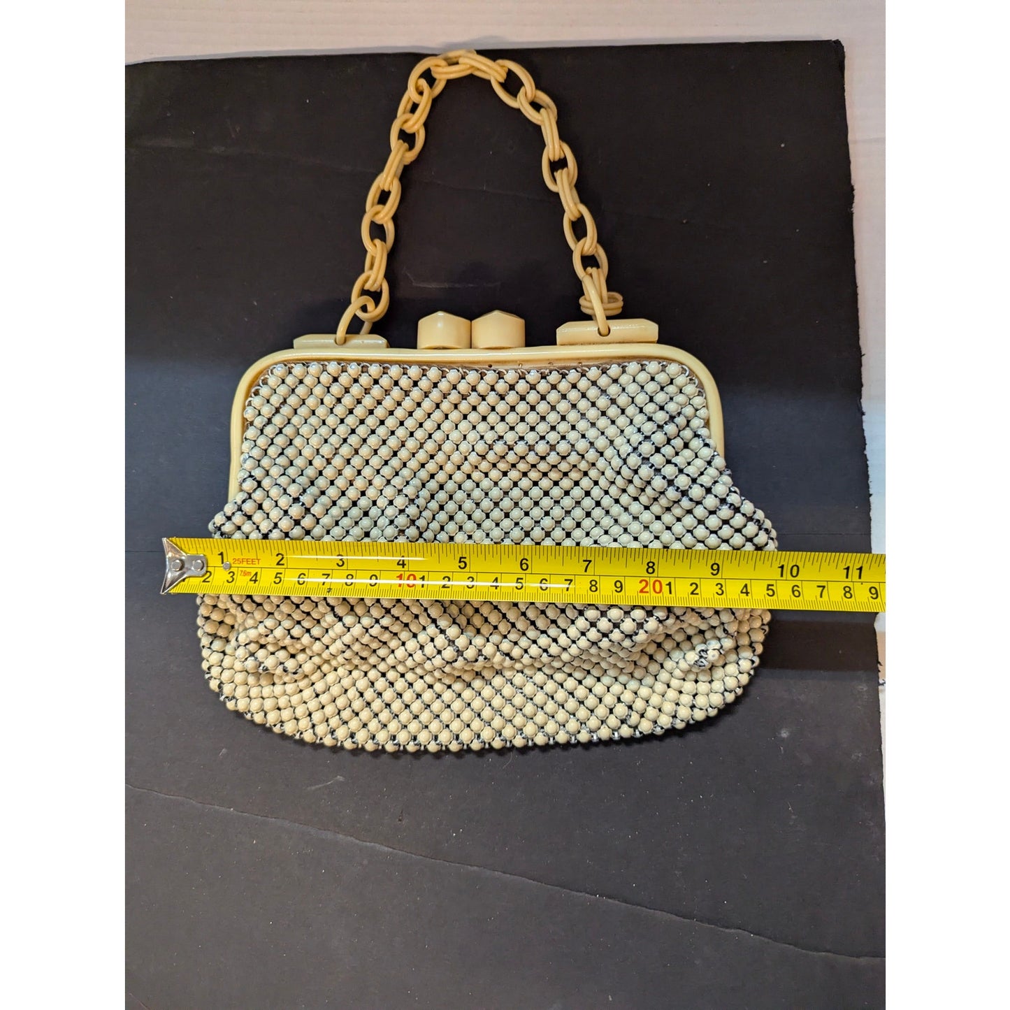 Vintage Whiting & Davis Alumesh Cream White Metal Mesh Handbag Purse
